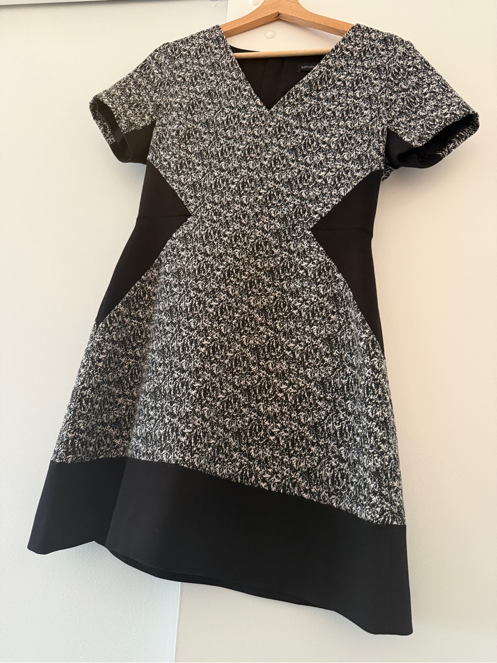 Banana Republic Black and Gray Textured Fit-and-Flare Dress